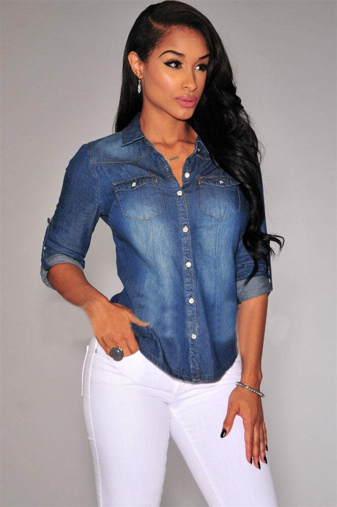 Women's Soft Denim Long Sleeve Casual Top