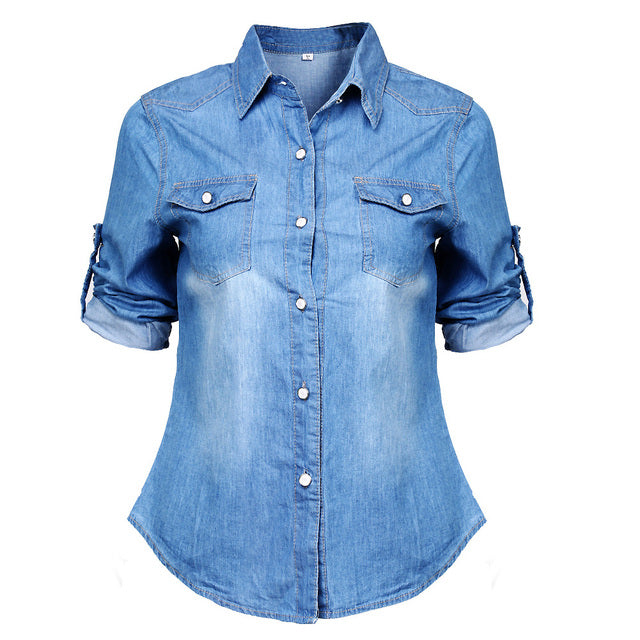 Women's Soft Denim Long Sleeve Casual Top