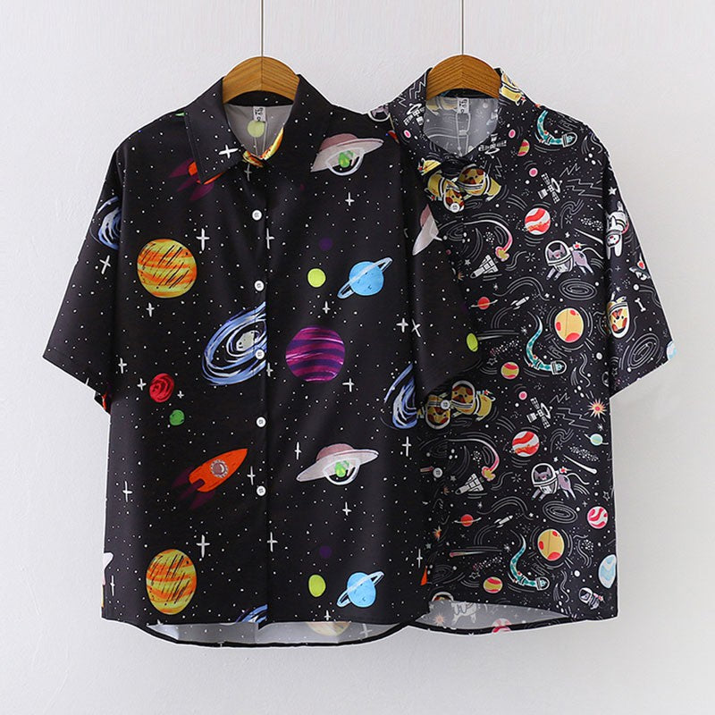 Women's Night Sky Print Chiffon Blouse