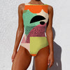 vintage Face print One Piece swimsuit